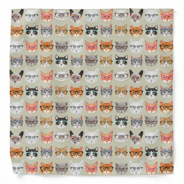Cute Cats Wearing Glasses Pattern Bandana (Front)