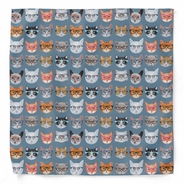 Cute Cats Wearing Glasses Pattern Bandana (Front)