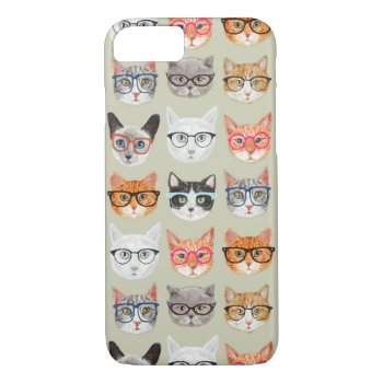 Cute Cats Wearing Glasses Pattern Iphone 8/7 Case by funkypatterns at Zazzle