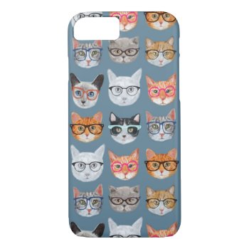 Cute Cats Wearing Glasses Pattern Iphone 8/7 Case by funkypatterns at Zazzle