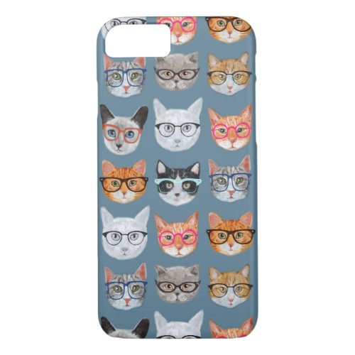 Cute Cats Wearing Glasses Pattern iPhone 87 Case