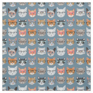 Cute Cats Wearing Glasses Pattern Fabric