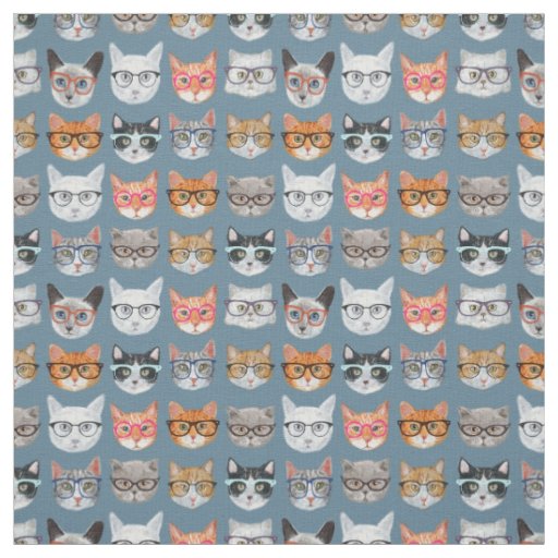 Cute Cats Wearing Glasses Pattern Fabric