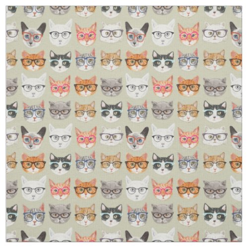 Cute Cats Wearing Glasses Pattern Fabric