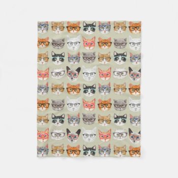 Cute Cats Wearing Glasses Pattern Fleece Blanket by funkypatterns at Zazzle