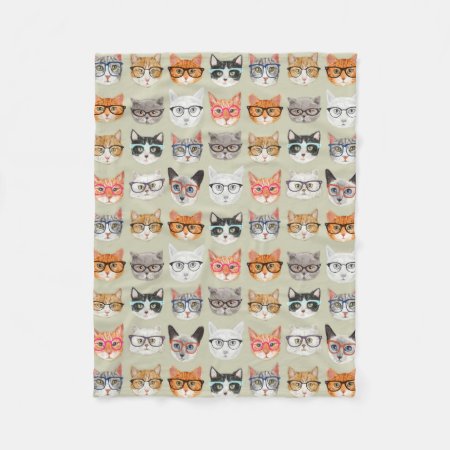 Cute Cats Wearing Glasses Pattern Fleece Blanket