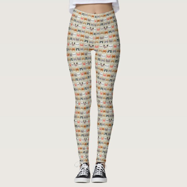 Cute Cats Wearing Glasses Pattern Leggings (Front)