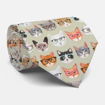 Cute Cats Wearing Glasses Pattern Neck Tie by funkypatterns at Zazzle