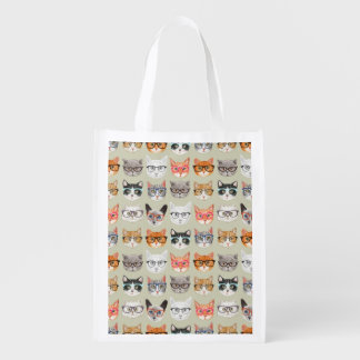 Cute Cats Wearing Glasses Pattern Reusable Grocery Bag