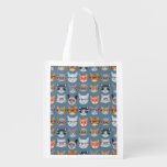 Cute Cats Wearing Glasses Pattern Reusable Grocery Bag at Zazzle
