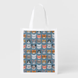 Cute Cats Wearing Glasses Pattern Reusable Grocery Bag