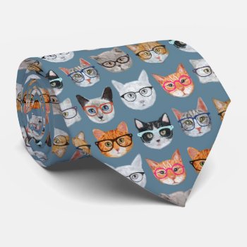 Cute Cats Wearing Glasses Pattern Tie by funkypatterns at Zazzle