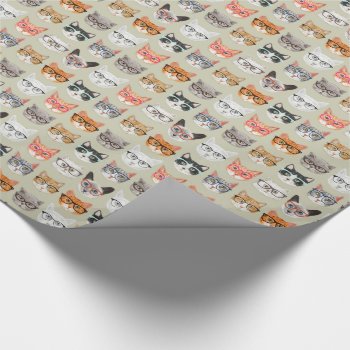Cute Cats Wearing Glasses Pattern Wrapping Paper by funkypatterns at Zazzle