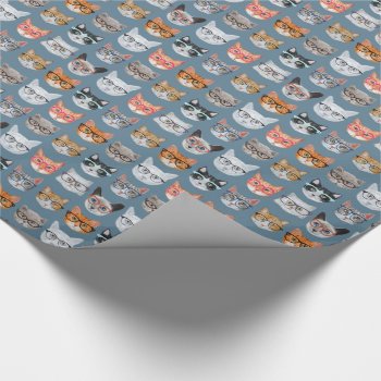 Cute Cats Wearing Glasses Pattern Wrapping Paper by funkypatterns at Zazzle