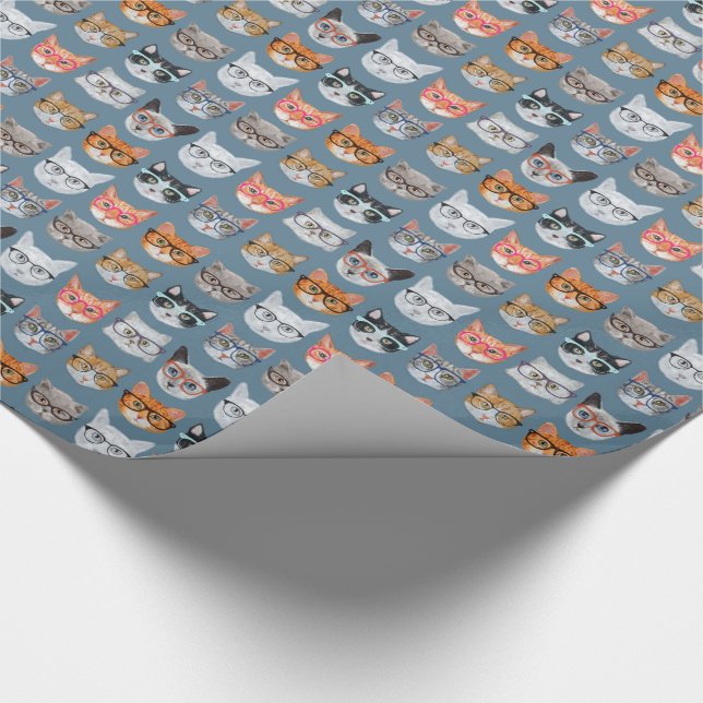 Cute Cats Wearing Glasses Pattern Wrapping Paper (Corner)