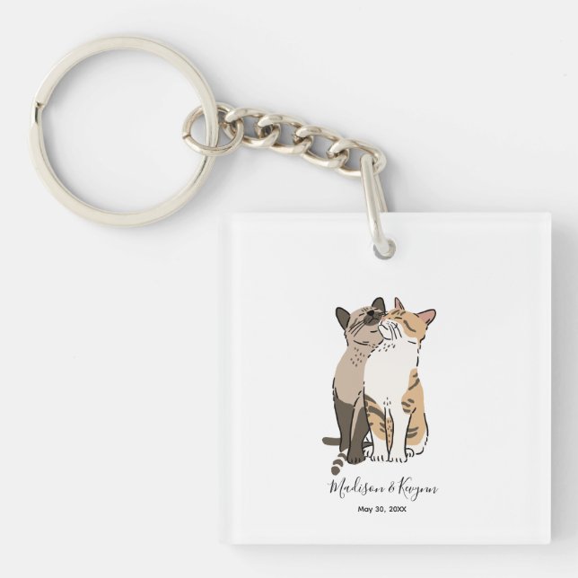 Cute Cats Wedding Keychain (Front)