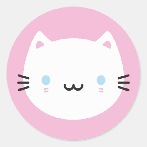Cute Cats _ White Kawaii Kitten Classic Round Sticker