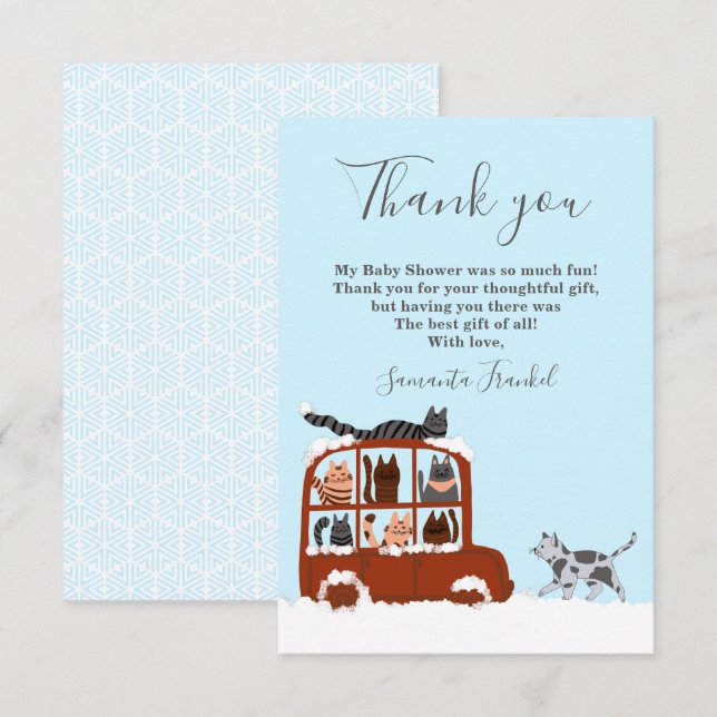 Cute Cats Winter Birthday Baby Thank You Card (Front/Back)
