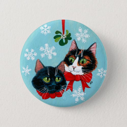 Cute cats winter mistletoe Christmas snow button