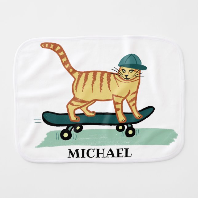Cute Cats Winter Skateboard CUSTOM Baby Burp Cloth (Front Horizontal)