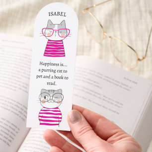 CUTE CATS WITH GLASS CUSTOM NAME QUOTE BOOKMARKS