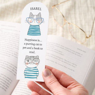 CUTE CATS WITH GLASS CUSTOM NAME QUOTE BOOKMARKS