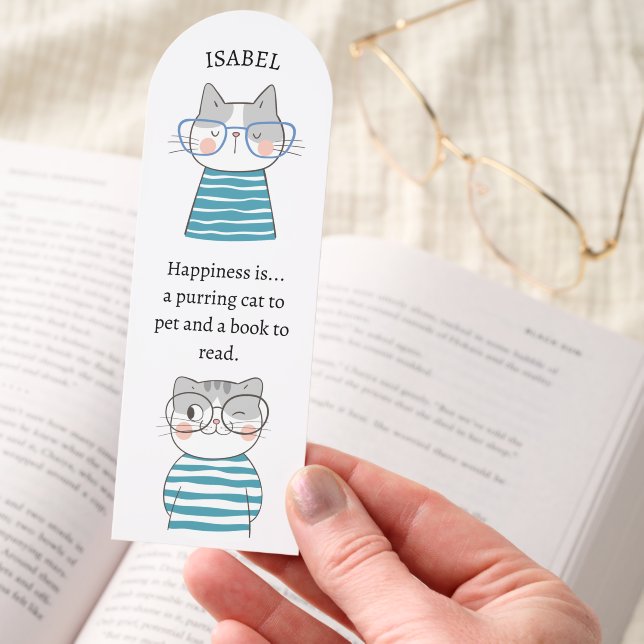 CUTE CATS WITH GLASS CUSTOM NAME QUOTE BOOKMARKS (Hand)