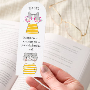 CUTE CATS WITH GLASS CUSTOM NAME QUOTE yellow Bookmarks