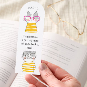 CUTE CATS WITH GLASS CUSTOM NAME QUOTE yellow Bookmarks
