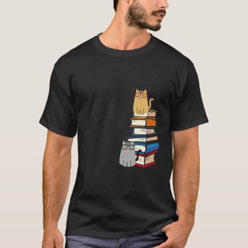 Cute Cats With Glasses And Books Book Lover Cat Lo T_Shirt