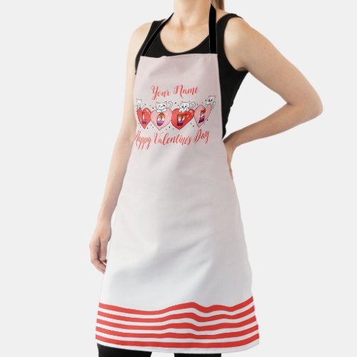 Cute Cats With Hearts Lesbian Flag Colors Apron