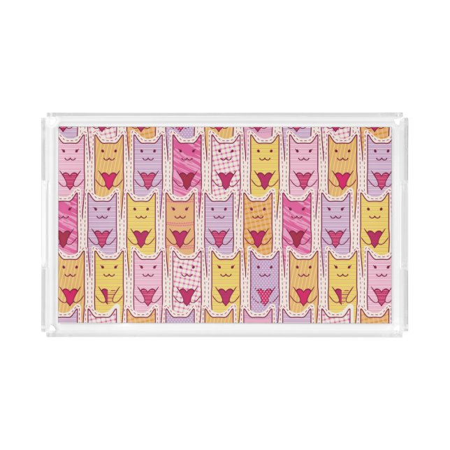 Cute Cats with Loving Hearts Acrylic Tray (Front)