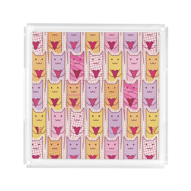 Cute Cats with Loving Hearts Acrylic Tray (Front)