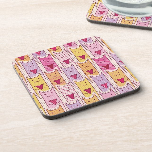 Cute Cats with Loving Hearts Beverage Coaster (Left Side)