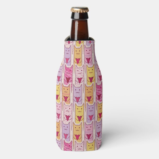Cute Cats with Loving Hearts Bottle Cooler (Bottle Front)