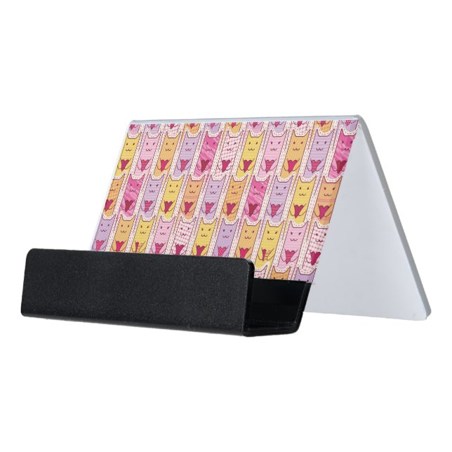 Cute Cats with Loving Hearts Desk Business Card Holder (Angled Front)