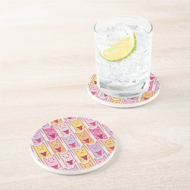 Cute Cats with Loving Hearts Drink Coaster (Side)