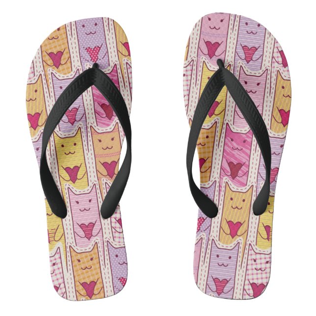 Cute Cats with Loving Hearts Flip Flops (Footbed)