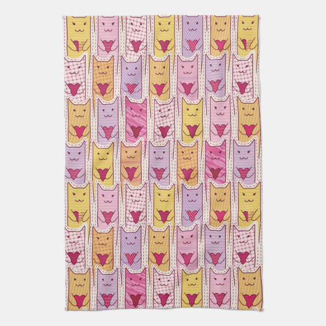 Cute Cats with Loving Hearts Kitchen Towel (Vertical)
