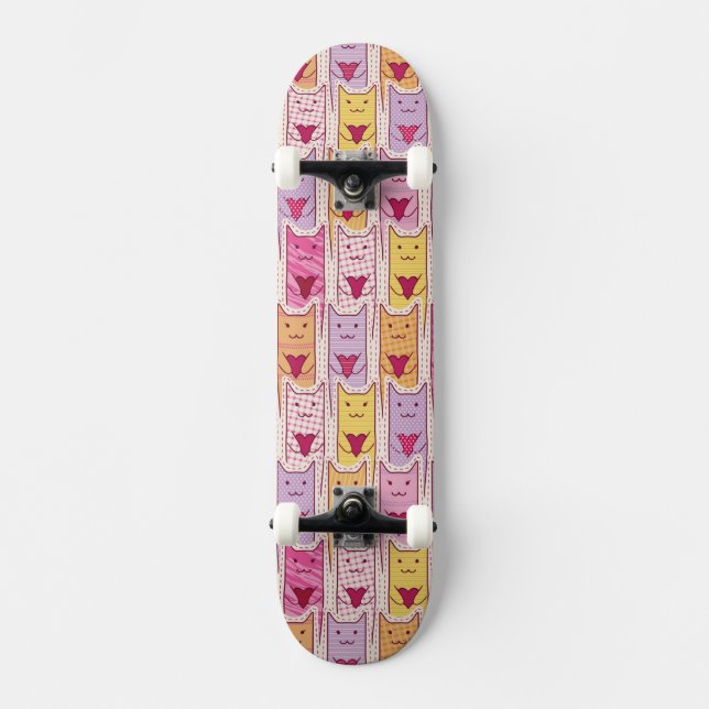 Cute Cats with Loving Hearts Skateboard Deck (Front)