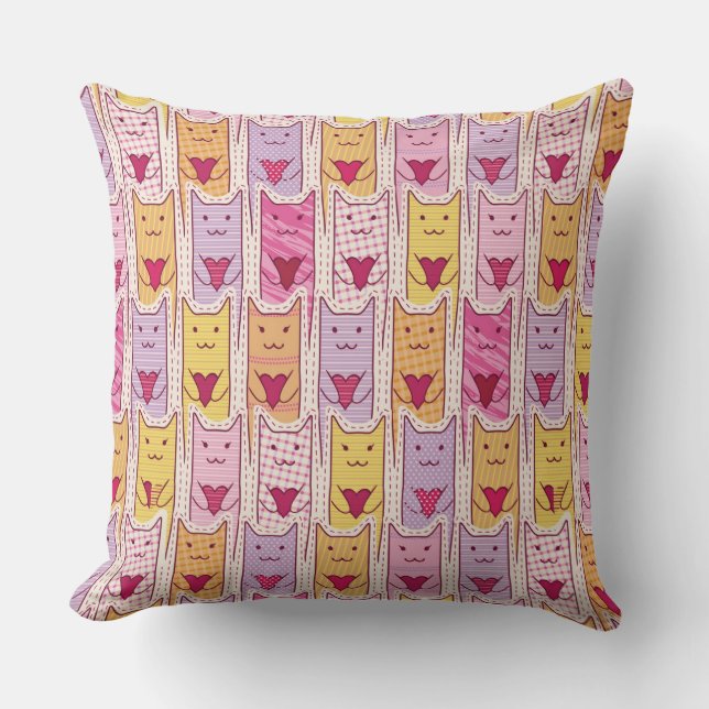 Cute Cats with Loving Hearts Throw Pillow (Front)