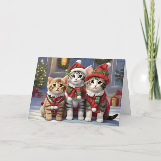 Cute Cats With Santa Hats  Card (Front)