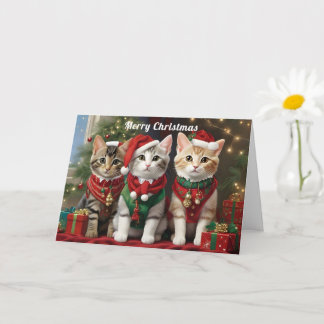 Cute Cats with Santa Hats Whimsical Card