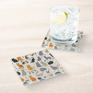 Cute Cats World: A Delightful and Colorful Artisti Glass Coaster