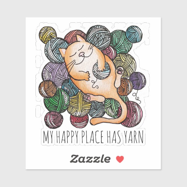 Cute Cat's Yarn Heaven Knitting Wool Knitters Sticker (Sheet)