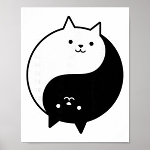Cute Cats Yin Yang Yoga Zen Kitty Black And White  Poster