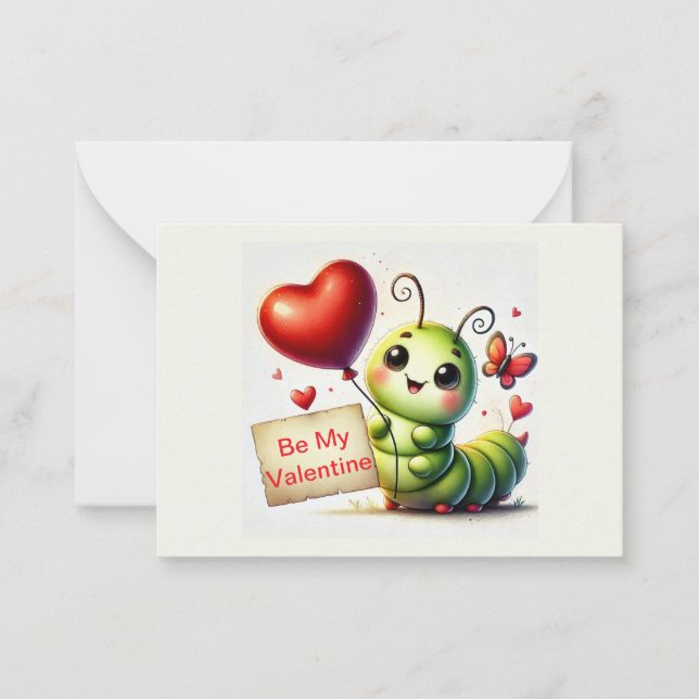 Cute Catterpillar Valentine's  Note Card (Front)
