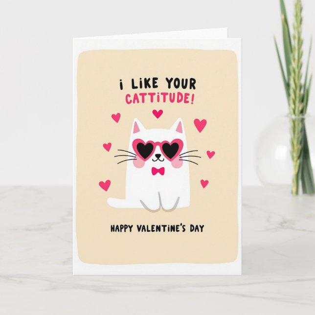 Cute Cattitude Valentine Card (Front)