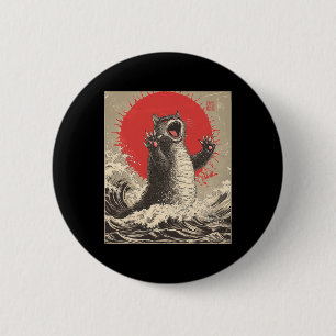 Cute Catzilla Cat Japanese Art Funny Cat Button