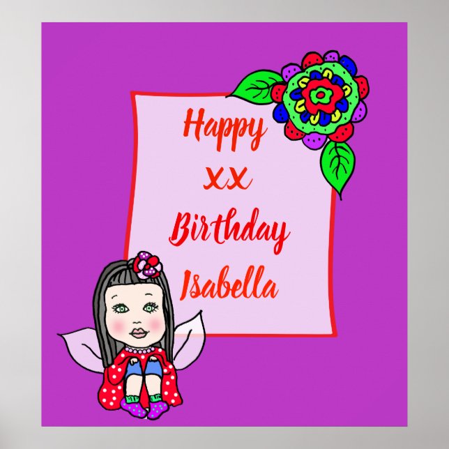 Cute Caucasian Fairy Girl Happy Birthday Poster (Front)